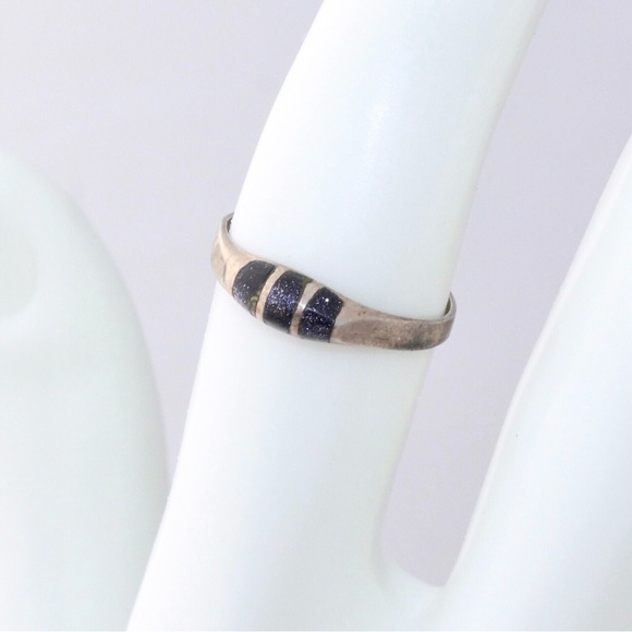Vintage Blue Goldstone Inlay Sterling Silver Ring Size 6 Stamped Mexico - Picture 4 of 4